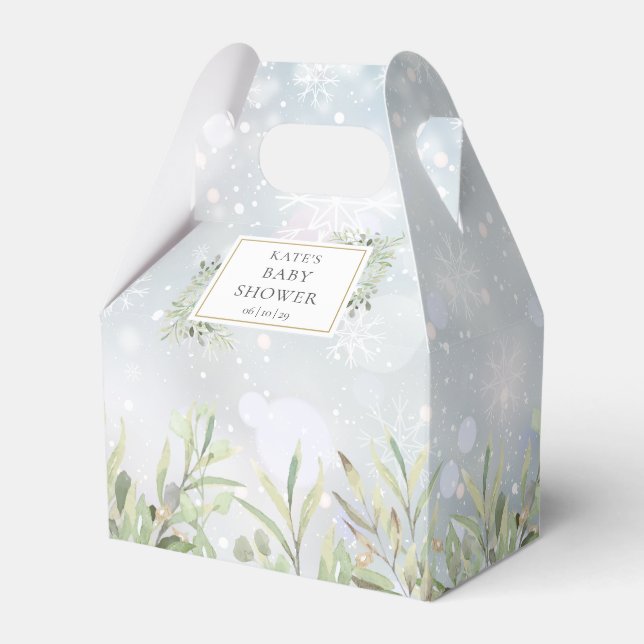 Eleganta vinter snöflingor grönska baby shower presentaskar (Framsidan Sidan)