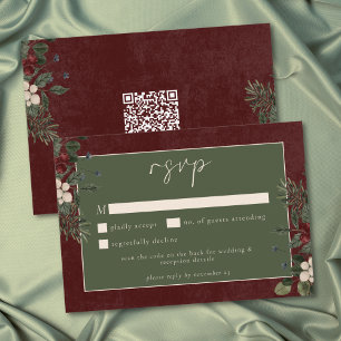 Eleganta vinterbär & tall Burgundy bröllop QR OSA Kort
