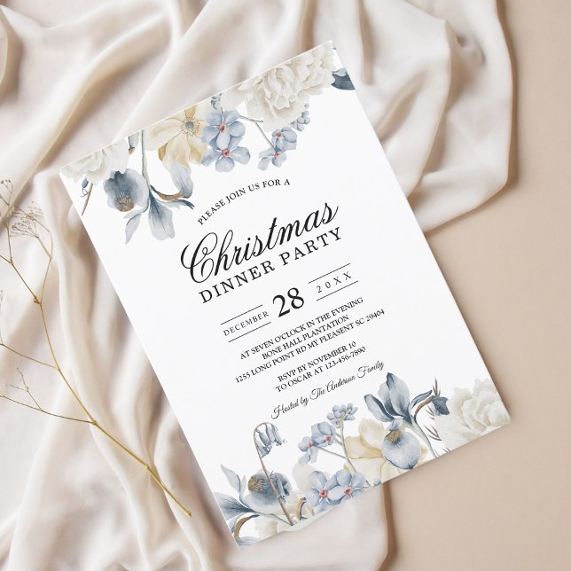 Eleganta vinterblå och vita blommor inbjudningar (Skapare uppladdad)