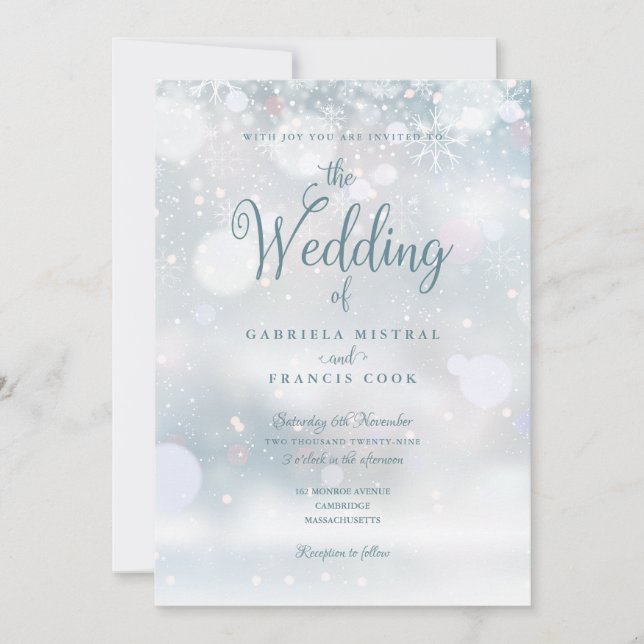 Eleganta vintersnöflingor Allt i en bröllop Inbjudningar (Framsida)
