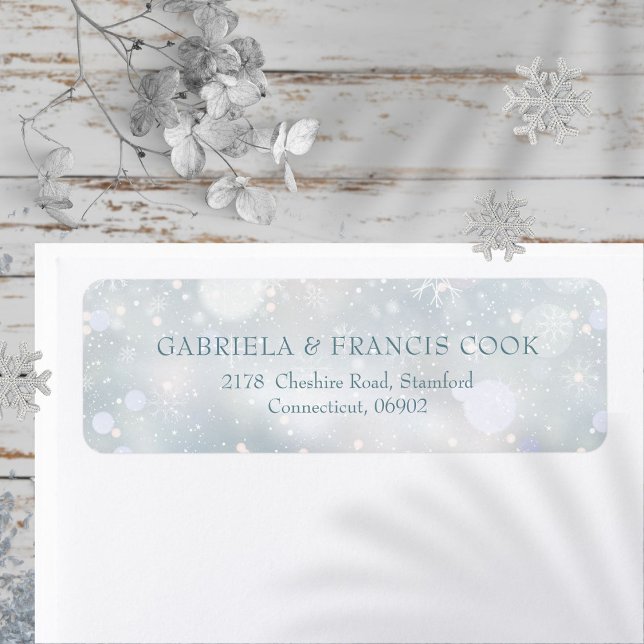 Eleganta vintersnöflingor returadress etikett (Elegant Winter Snowflakes Return Address Label)