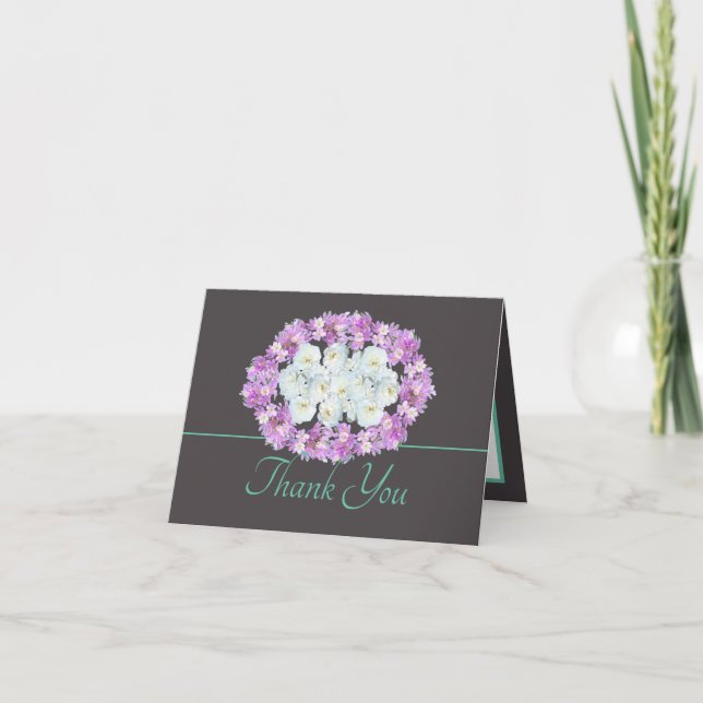 Eleganta Violetta Krokusar och Vita Rosor Tack Kort (Framsida)