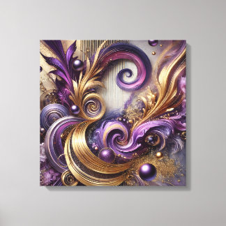 Eleganta virvlar med guld och lila canvas konst