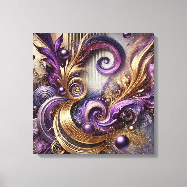 Eleganta virvlar med guld och lila canvas konst  (Framsida)