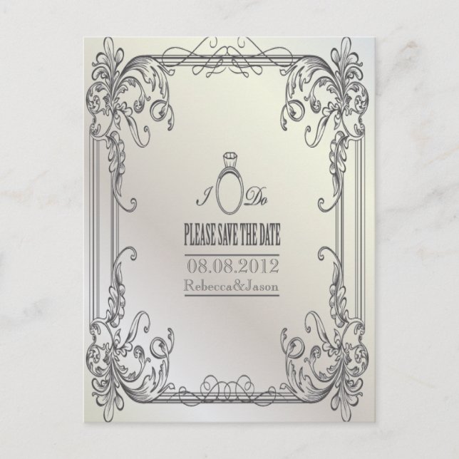 eleganta virvlar modern save the date bröllop meddelande vykort (Framsida)