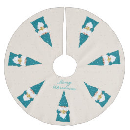 Eleganta visa blå julgnomar på elfenben julgransmatta borstad polyester