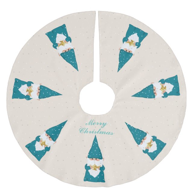 Eleganta visa blå julgnomar på elfenben julgransmatta borstad polyester (Framsidan)