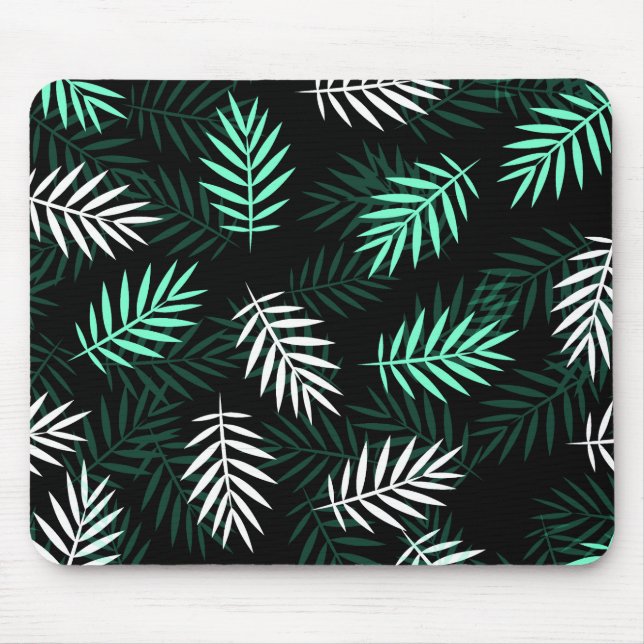 Eleganta vit- och grönthandflatanlöv | Mousepad Musmatta (Framsidan)
