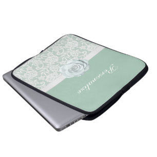 Eleganta vit ros & snöreMintgrönt Laptop Fodral