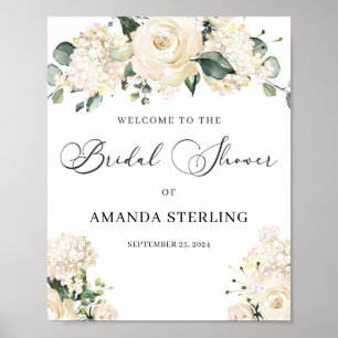 Eleganta vita blommande hortensior guld bröllopsdu poster