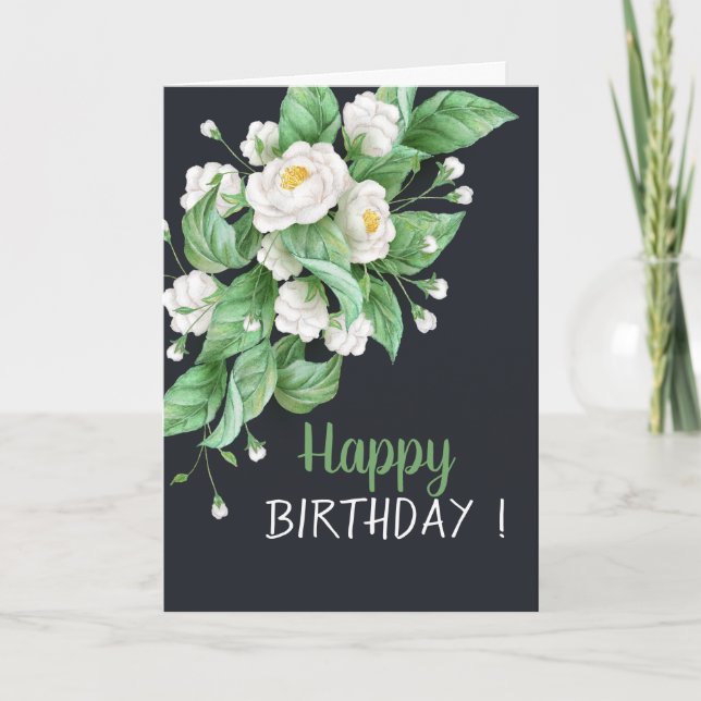 Eleganta vita blommor födelsedag kort (Framsida)