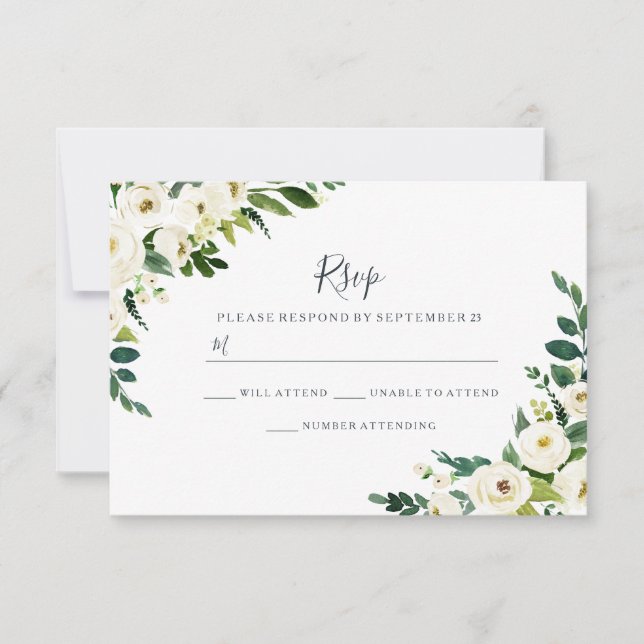 Eleganta vita blommor Modern bröllops-RSVP OSA Kort (Framsida)