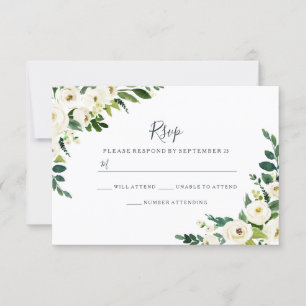 Eleganta vita blommor Modern bröllops-RSVP OSA Kort