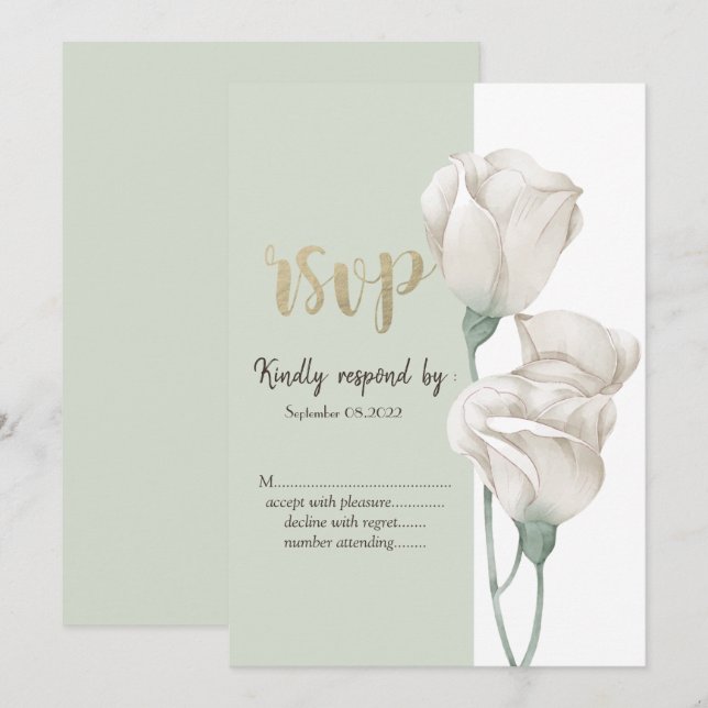 Eleganta vita blommor Rosor RSVP  Inbjudningar (Fram/baksida)