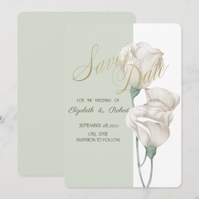 Eleganta vita blommor rosor Spara datumet (Fram/baksida)