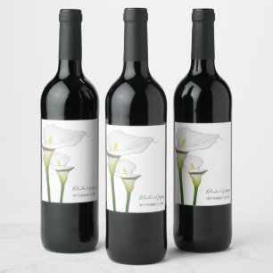 Eleganta vita Calla-liljor Bröllop Vinflaska Etikett