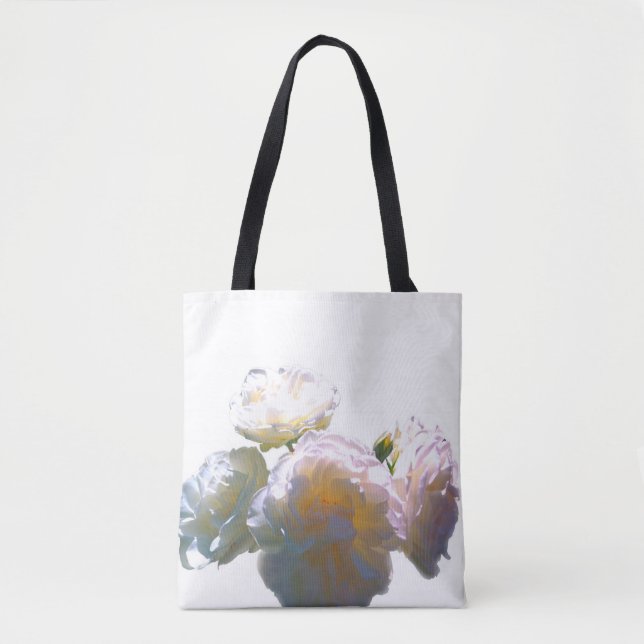 Eleganta vita fersken apelsin rodnad rosor tygkasse (Framsida)