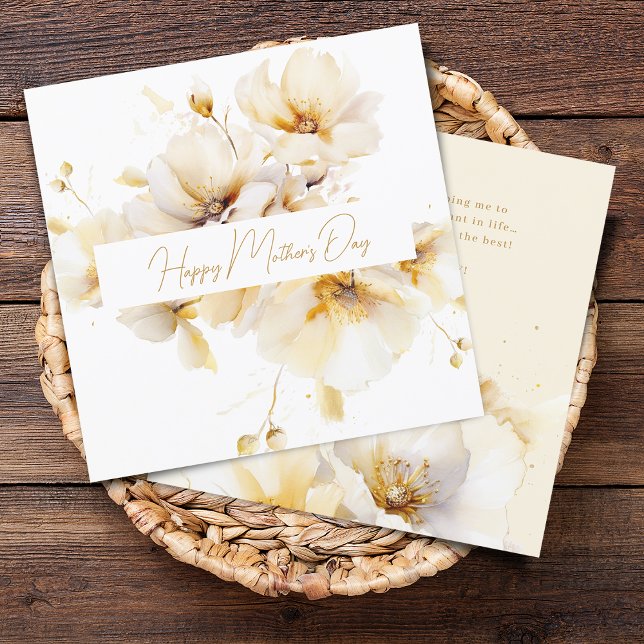 Eleganta vita guldblommor mors dag julkort (Elegant White Gold Flowers Mother's Day Holiday Card)