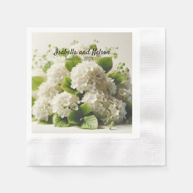 Eleganta vita hydrangea bröllopsservetter pappersservett (Framsidan)
