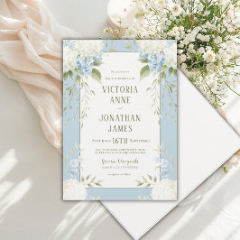 Eleganta vita hydrangeor Blå blomsterbröllopsinbju Inbjudningar