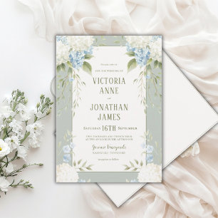 Eleganta vita hydrangeor Blå blomsterbröllopsinbju Inbjudningar