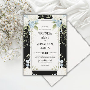 Eleganta vita hydrangeor Svart blomsterbröllop Inbjudningar