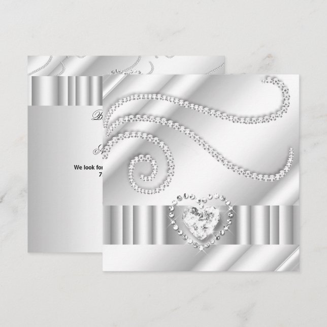Eleganta vita juvel diamant silver födelsedagsfest inbjudningar (Fram/baksida)