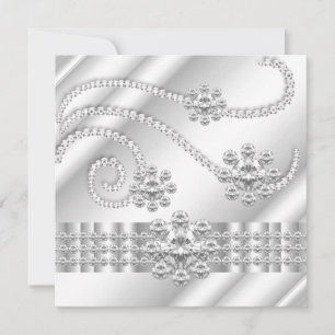 Eleganta vita juvel diamant silver födelsedagsfest inbjudningar
