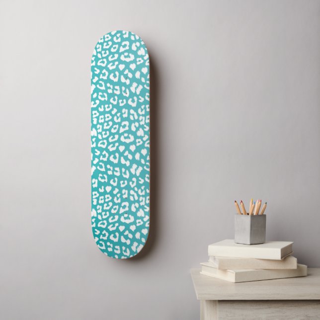 Eleganta vita leopardfläckar på turkos mini skateboard bräda 18,5 cm (Väggkonst)