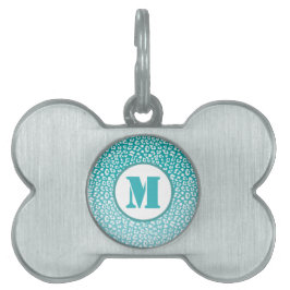 Eleganta vita leopardfläckar på turkos monogram ID-bricka husdjur