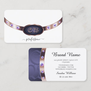 Eleganta vita lila och roséguldjuveler Monogram Visitkort