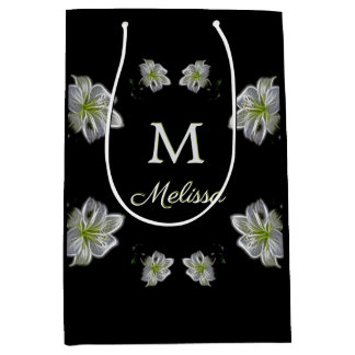 Eleganta vita liljor blomster monogram namn