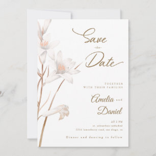 Eleganta vita liljor bröllop Save the Date Inbjudningar