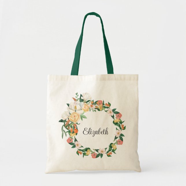 Eleganta vita magnolior och kumquater brudtärna tygkasse (Framsidan)