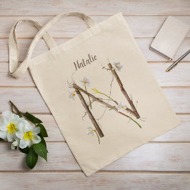 Eleganta vita Narcisser Blommig Monogram N Anpassa Tygkasse