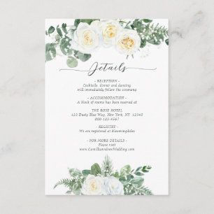 Eleganta vita och gröna blomsterdetaljer för bröll tilläggskort