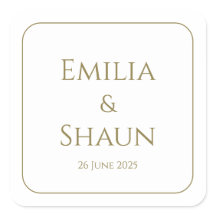 Eleganta vita och gyllene fyrkantiga bröllopsdekal