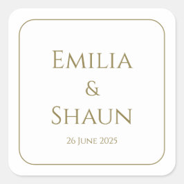 Eleganta vita och gyllene fyrkantiga bröllopsdekal fyrkantigt klistermärke