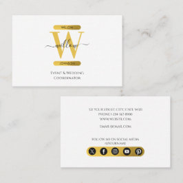 Eleganta vita och gyllene monogram sociala media-i visitkort