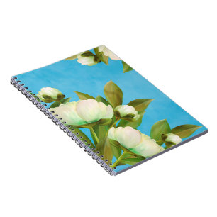 Eleganta vita peonblommor Blomsterbukett Anteckningsbok