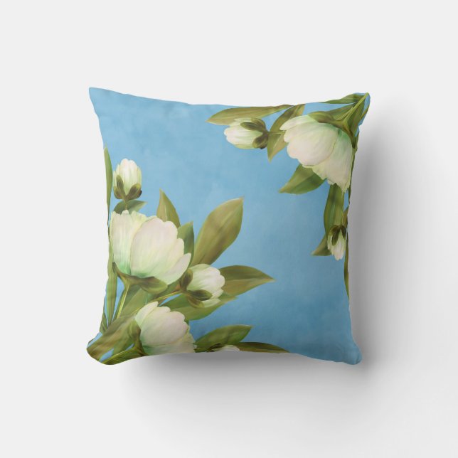 Eleganta vita peonblommor Blomsterbukett Kudde (Framsida)