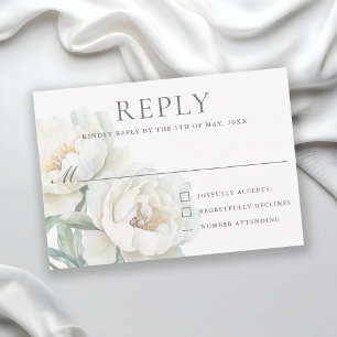 Eleganta vita peonior bröllop RSVP OSA Kort