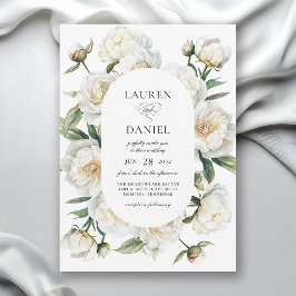 Eleganta Vita Pioner Vattenfärg Blommig Bröllop Inbjudningar