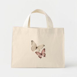 Eleganta vita & rosa fjärilar mini tygkasse