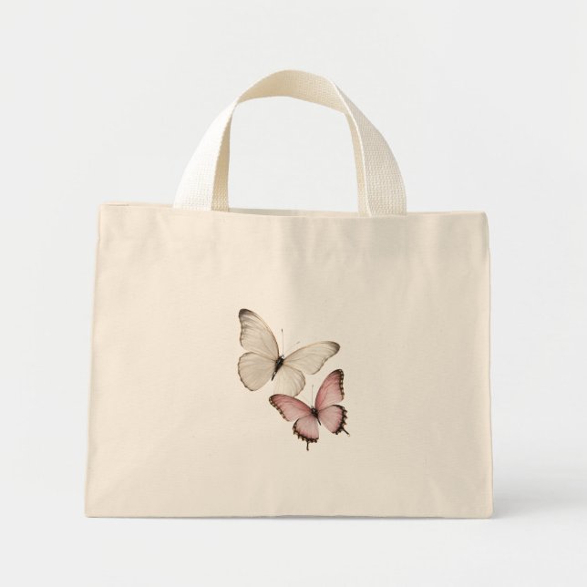Eleganta vita & rosa fjärilar mini tygkasse (Framsidan)