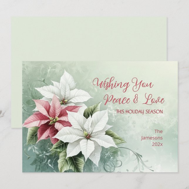 Eleganta vita rosa julpoinsettia  julkort (Fram/baksida)