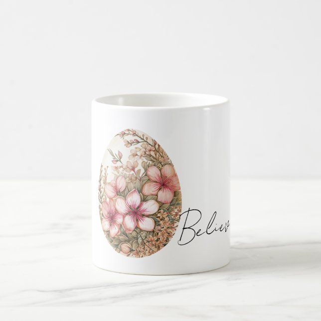 Eleganta vita rosa vårblommor påskägg kaffemugg (Center)