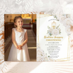 Eleganta vita rosor Blommig dop Dop fotobild Inbjudningar