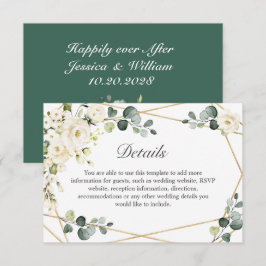 Eleganta vita rosor Eucalyptus bröllopsdetaljer Tilläggskort