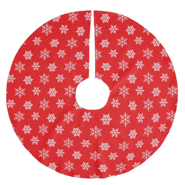 Eleganta vita snöflingor på rött julgransmatta borstad polyester (Framsidan)